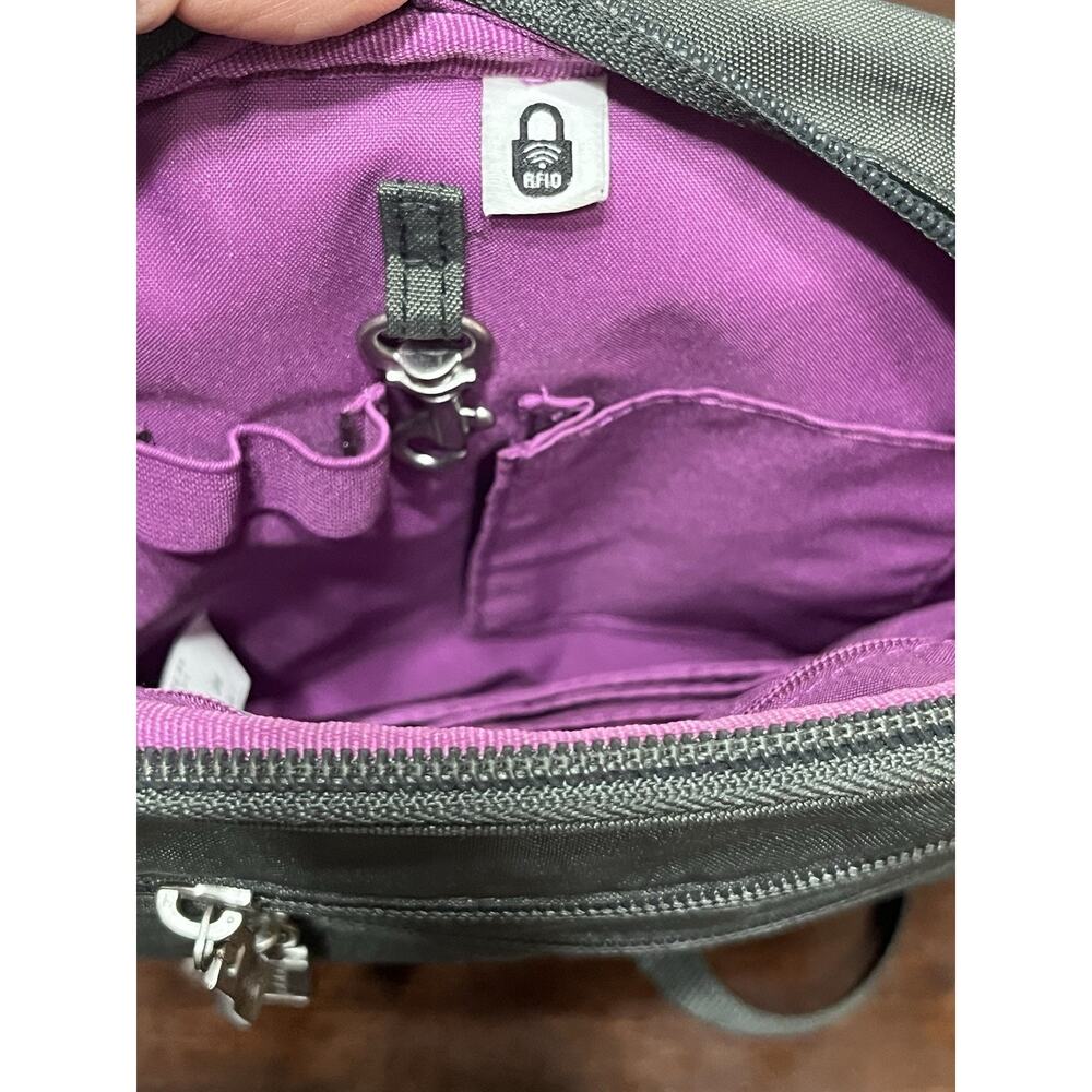 Baggallini Journey RFIDCrossbody Purse Travel Bag Small Dark Gray Purple Lining - Picture 8 of 15